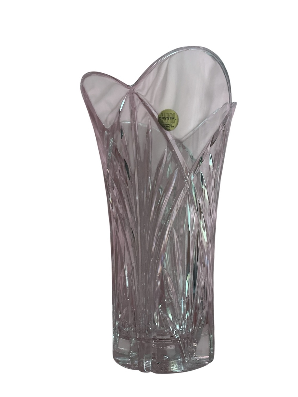 New Vintage Capri Cristallo Italian Lead Crystal Vase, Scalloped Rim 1970’s